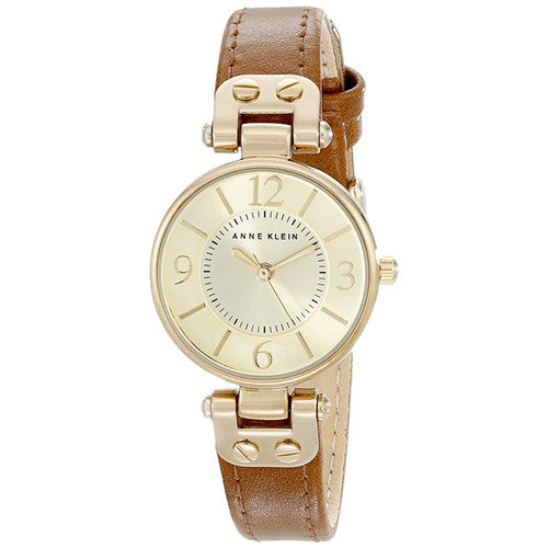 Anne Klein Women s 109442CHHY Gold Tone Champagne Dial and Brown Leather Strap Watch
