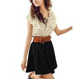 Allegra K Women Dots Print Flouncing Patchwork Dress W Waist Belt - shop-demo - 1