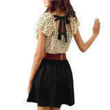 Allegra K Women Dots Print Flouncing Patchwork Dress W Waist Belt -  - 3