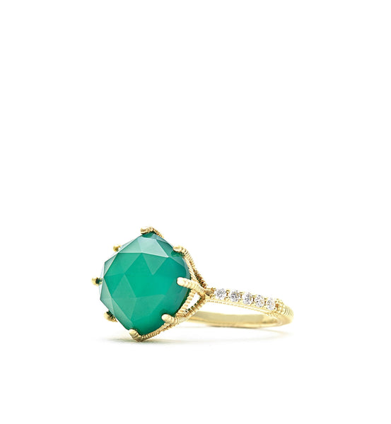 Flora Cushion Cut Green Chalcedony Ring With Pave Diamonds