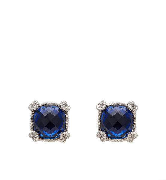 La Petite Cushion Cut Blue Corundum Stud Earrings