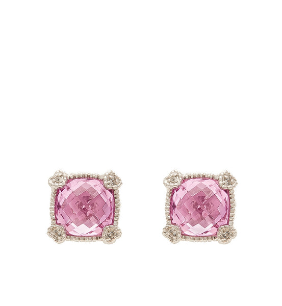 La Petite Cushion Cut Pink Corundum Stud Earrings