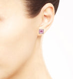 La Petite Cushion Cut Pink Corundum Stud Earrings