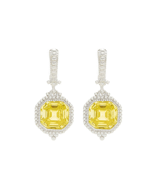 Estate Asscher Cut Canary Crystal Drop Earrings