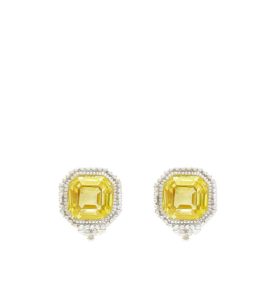 Estate Asscher Cut Canary Crystal Stud Earrings