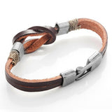 Dark Brown Genuine Leather Nautical Knot Bracelet with Silver New Secure Clasps for Him and Her, Unisex, 8" -  - 2